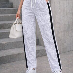 G-Style Velour Track Pants Women L White Velvet Joggers Side Stripe NWT